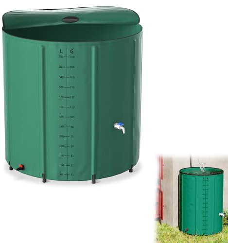 YRHome 750 Liter Faltbare Regentonne Regenwassertonne Regenwassertank UV-stabil & witterungsbeständig Mit Überlaufschutz & seitlicher Skala Kompakt für Garten, Balkon, Camping Grün