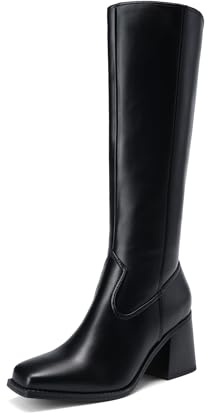 DREAM PAIRS Women's Knee High Block Heel Tall Boots | Chunky Heel Square Toe Fall Long Boots with Side Zipper for Women