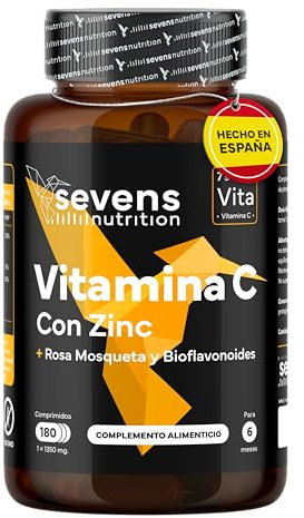 Vitamina C 1000 mg e Zinco con Bioflavonoidi e Rosa Canina – Vitamina C 100% Pura, Naturale e Vegana – 180 Compresse – Supporta il Sistema Immunitario – Riduce Stanchezza e Affaticamento – Antiossidan
