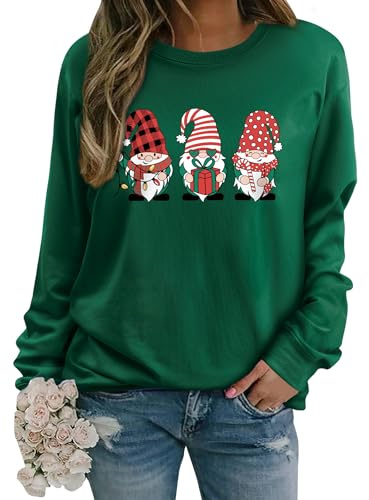 WIEIYM Sweatshirt Weihnachts Langarmshirt Druck Rundhals Pullover Partytop Herbst Winter Langarm BluseTops Stretchy Leichte Sweatshirts Basic Bequem Oberteil
