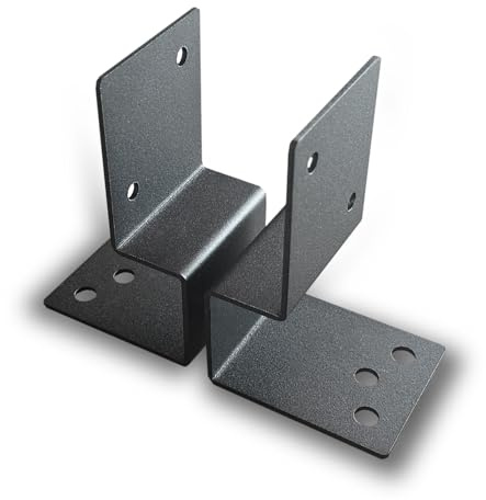FenceEasy 4 / 100mm / 4inch Fence Post Bolt-Down Brackets – Textured Black – Pair of Heavy-Duty Steel Floor Fixing Supports for Pergolas, Fencing & Carports – UK Made
