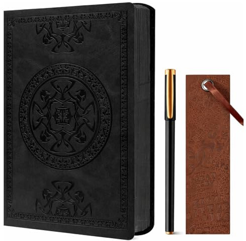 A5 Leder Notizbuch, 288 Seiten liniert, Tagebuch für Erwachsene mit Stift & Lesezeichen, Notizbuch für Männer & Frauen, Geschenk für Reisen, Business, Büro, Journaling,5.7'' X 8.3'', Schwarz