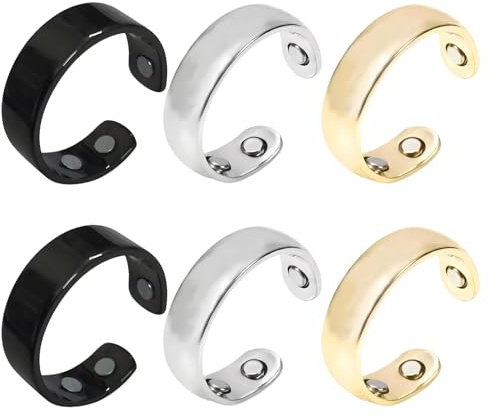 6 Stück Magnetringe Damen Magnet Ring Damen Magnetringe Magnetring Das Verstellbare Design Beruhigt Die Emotionen Lindert Angst Und Stress Und Verbessert Die Schlafqualität (Schwarz&Silber&Gold)