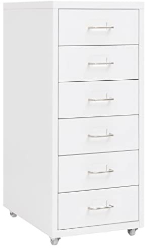 Fangmaliuyun Metall Aktenschrank Weiß auf Rollen 28x41x69 cm 6 Schubladen Modernes Büromöbel mit Namensschildfächern Praktischer Rollcontainer für Büro Home Office Wohnzimmer