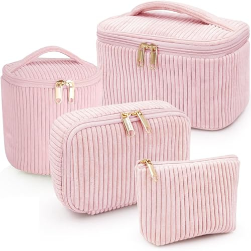 Xtrillogen Set med 4 sminkväskor, necessär för kvinnor, sminkväska, sminkväska för flickor, bärbar sminkväska för kvinnor, resväska, tvättpåse för dagligt bruk, resor, Rosa, 22 x 14 x 12 cm, Klassisk