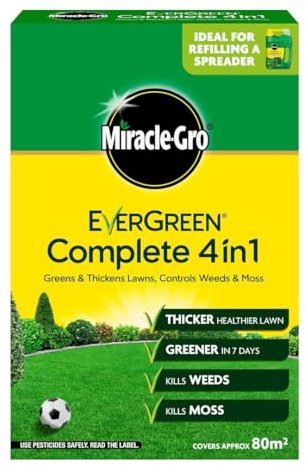 Miracle-Gro Evergreen Complete 4 in 1 Lawn Care Feed for Green & Healthy Grass - Complete Lawn Maintenance Formula - Available in 80m², 200m², 360m² & 400m² Coverage (80m²)