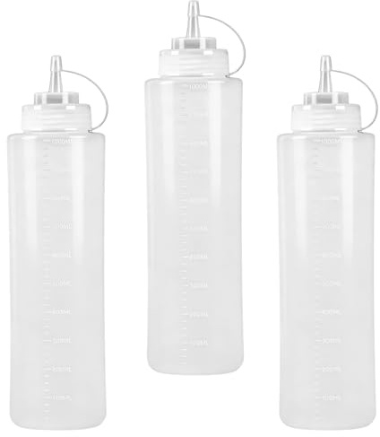 LiuHancsqd 3 Stk 1000ml Quetschflasche, BPA-frei, für Soßen & Öl | Große Saucenspender mit Kappe für Ketchup, Mayo, BBQ & Dressings. Wiederverwendbar & auslaufsicher