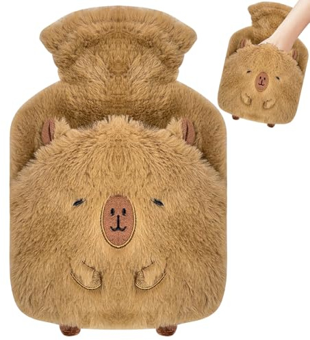 Capybara Hot Water Bottle, Capybara Plush Cute Hot Water Bottle,with Removable Plush Cover, Warm Water Bottles Capybara Gifts for Family and Friends
