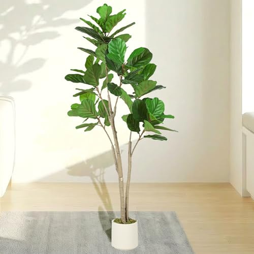 HOMCOM 150cm Artificial Fiddle Leaf Fig Tree 98 PEVA Leaves in Pot Green