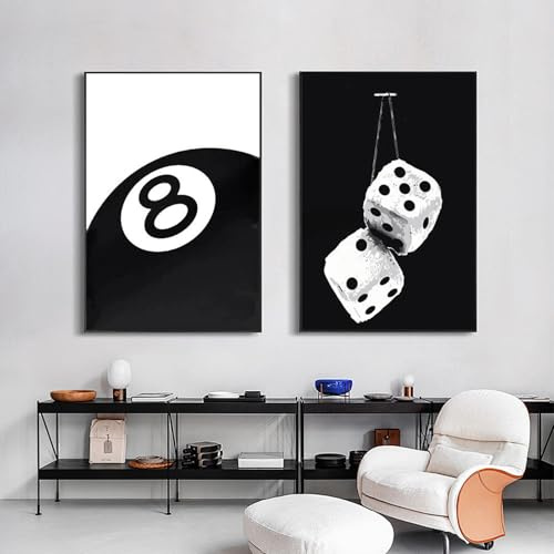 CULASIGN 2er 8 Ball & Würfel Poster Set, Schwarz Weiß Aesthetic Leinwandbilder Wandbilder, OHNE Rahmen Wanddeko für Jugendzimmer & Gaming Zimmer (30 x 40 cm)