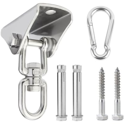 MOBOOY Ganci per altalena resistenti, in acciaio inox, rotazione a 360°, kit per appendere sedie e amaca, capacità 450 kg, ganci a sospensione con bullone, per legno/cemento, corda yoga, anello aereo