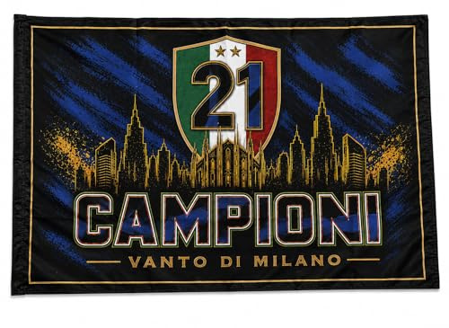 Bandiera 150x100 celebrativa tifosi neroazzurri campioni d'italia 25/26, Design Nero e Blu con Scudetto Tricolore Vanto di Milano (150X100)