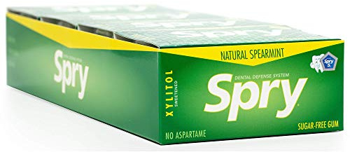 Spry Natural Xylitol Chewing Gum - Spearmint, Blister Cards - Pack of 20 | Aspartame-Free, Sugar-Free, Vegan, Non-GMO, Gluten-Free for Cavities, Bad Breath Freshening, Dry Mouth, Dental Defense System