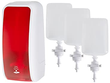 Blanc HYGIENIC Desinfektionsspender Cosmos – Spender mit Sensor, Wandspender und 3 x 1 Liter Desinfektionsmittel, ergiebige Händedesinfektion für ca. 3000 Anwendungen, Rot und Weiß