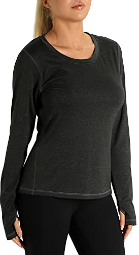 icyzone Damen Laufshirt Langarm Sport Shirt mit Daumenloch Fitness Yoga Oberteil (XL, Black)