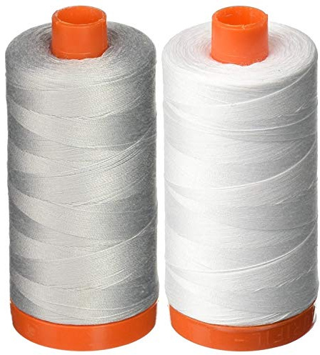 2-Pack - Aurifil 50WT - Dove + White, Solid - Mako Cotton Thread - 1422 Yards Each