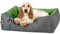 BedDog Hundebett LUPI, Hundekissen mit Abziehbaren Waschbaren Bezug, Hundekorb, Hundesofa, für Kleine Hunde, S, grau-grün