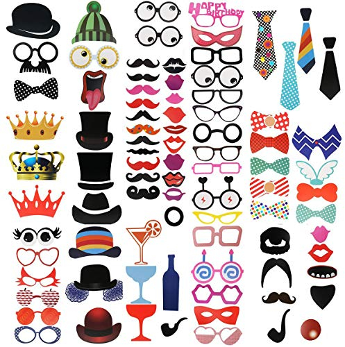 Fodlon 89 Pièces Accessoires pour Photomaton, Assortiments d’Accessoires Drôles Accessoires de Pose de Photo Masquerade Accessoires de Photos Selfie Props pour Mariage, Une Fête
