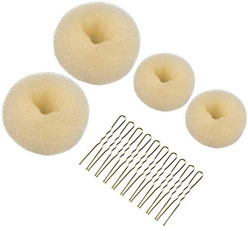 Hair Donuts for Buns, MORGLES 4pcs Donut Bun Makers Set with 10pcs Hair Pins for Women Children, Blonde