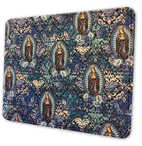 Tapis de souris avec bords cousus en caoutchouc antidérapant pour ordinateur portable, bureau et maison 10 x 12 inch Vierge Marie religieuse catholique