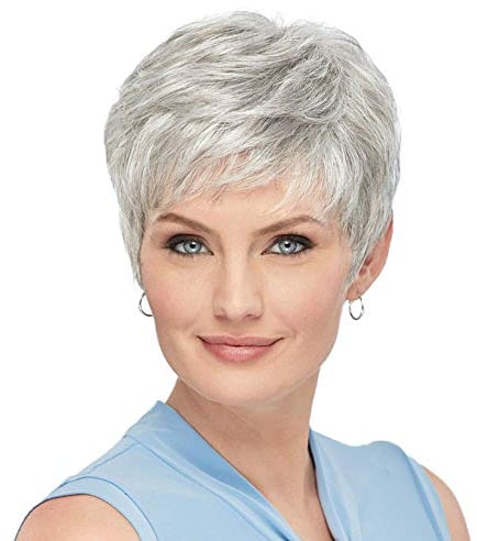 HAIRCUBE Pixie Cut Perücke Menschenhaar Perücken für Frauen Hübsches kurzes Haar mit Bangs Natürliche Menschenhaar Perücke (Silbergraue)
