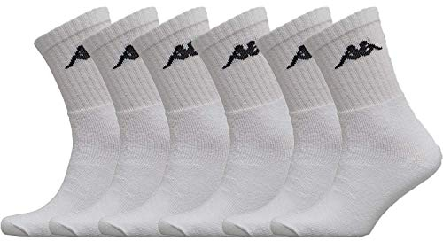 Kappa - Set di 6 paia di calzini da uomo bianchi, grigi, neri, in cotone - Calzini sportivi da uomo Tennis/Running/Cammina/Calcio/Basket/Multisport, 43-46, bianco, bianco