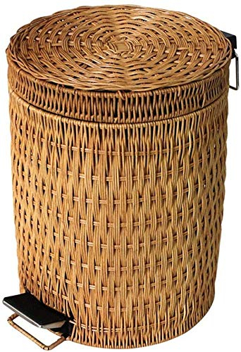 GLP Basurero redondo de mimbre con tapa, cubo de basura de mimbre para cocina, baño, hogar, cubo de basura grande con pedal (color: A, tamaño: 5L)