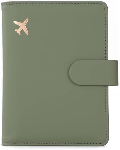 Melsbrinna Premium Leather Passport Holder Covers Case, Waterproof Rfid Blocking Travel Wallet Passport Holder with Pen Holder, Cute Passport Book for Women/Men (Simplicity, AE-Moss green)