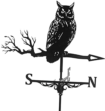 Fenteer Weathervane Owl Weathervane Metal Retro Weather Vane Garden Patio Yard Ornament Decorations