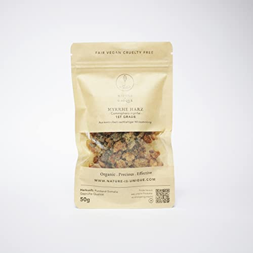 Nature is Unique Räucherharz Commiphora Myrrhe - Premium Weihrauch-Harz aus Somalia, würzig-herbes Aroma, 100% sortenrein aus nachhaltige Ernte, 50g