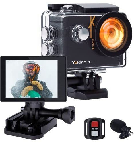 Yolansin Cámara Deportiva,4K 60FPS WiFi 20MP Videocámara 40M Cámara de acción EIS a Prueba de Agua con de Gran Angular de 170 °con Control Remoto de 2.4G Cámara Subacuática con Baterías de 2x1200mAh