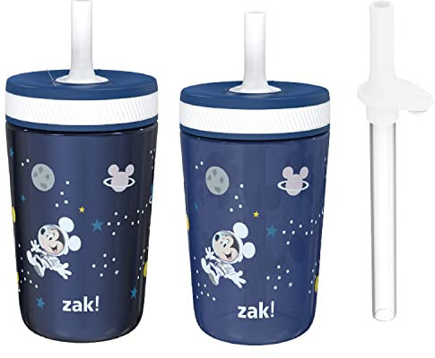 Zak Designs Disney Mickey Mouse Kelso Tumbler Set, Leak-Proof Screw-On Lid with Straw, Bundle for Kids Includes Plastic and Stainless Steel Cups with Bonus Sipper (3pc Set, Non-BPA) 15 fl oz.