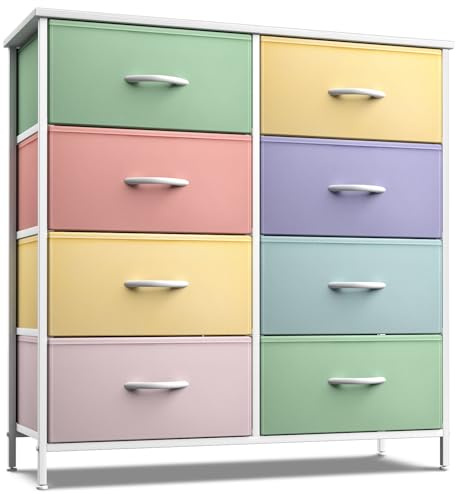 Sorbus Kids Dresser with 8 Drawers - Furniture Storage Chest Tower Unit for Bedroom, Hallway, Closet, Office Organization - Steel Frame, Wood Top, Tie-dye Fabric Bins (Pastel 1)