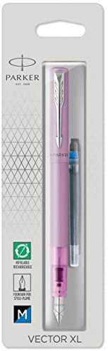 Parker VECTOR XL Stylo plume, laque lilas métallisée sur laiton, plume moyenne, encre bleue, blister