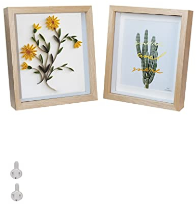Houstimi 3D Bilderrahmen zum Befüllen Natural Bilderrahmen quadratisch holz Objektrahmen 20x20cm 2er-Pack Schattenbox Fotorahmen Hergestellt aus Massivholz und Echtglas Tiefe 1,5 cm