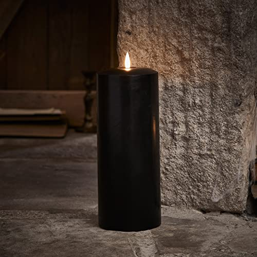 Lights4fun TruGlow® Large Battery Operated LED Flameless Chapel Pillar Candle with Timer Black Wax 25cm