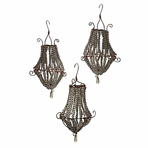 Loberon Weihnachtsschmuck 3er Set Gilpin, reizende Mini-Kronleuchter, glamouröses Design, Weihnachten, Weihnachtsdekoration, Christbaumschmuck, Eisen, Glas, antikbraun