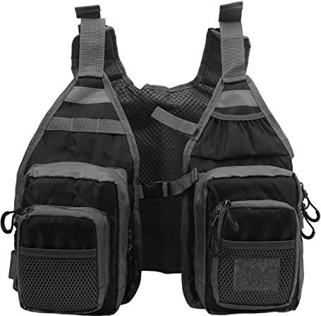 Gilet da Pesca,Gilet da Pesca a Mosca Per Uomo E Donna, Gilet da Pesca con Tracolla Regolabile in Poliestere Nero con Tasche Multiple Per Kayak, Canoa, Pesca, Attivit¨¤ All'aperto, Taglia Libera