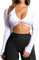 TZLDN Sport Oberteile Damen Rückenfrei T-Shirt Gym Top Yoga Langarm Crop Top Sportshirt Leicht Fitness Oberteil mit Daumenloch Twist - Weiß M