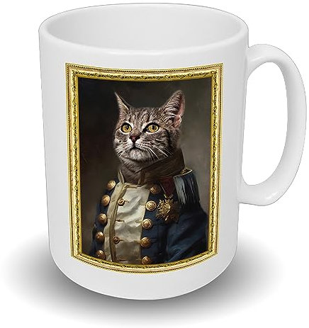 Spoilt Rotten Pets Personalised Make Your Pet Into Royal Navy Naval Officer Portrait Mug Custom Oil Painting Dog, Cat, Rabbit Photo Mug Vintage Retro Style Portrait Any Wording & Photo