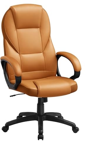 SONGMICS Silla de Oficina Ergonómica, Silla Giratoria con Ruedas, Silla de Escritorio, Altura Ajustable, Silla de Estudio, Marrón Caramelo OBG022K01