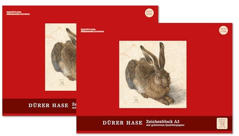 Edition Dürer Zeichenblock gekörnt A3 18 Blatt 100 g/m², 2 Stück, Malblock für Kinder und Erwachsene