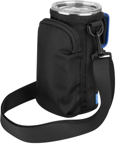 Xxerciz Water Bottle Carrier Bag for YETI Rambler 35 oz Mug, Nylon Water Bottle Holder Pouch with Adjustable Strap and Phone Pocket, Tumbler Carrier Sling Bag for Outdoor Travelling Camping