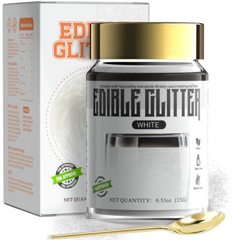 ANRZO Paillettes Comestibles Premium - 15g Décoration Brillante pour Gâteaux, Cupcakes, Boissons - Vegan, Sans Gluten (Blanc)