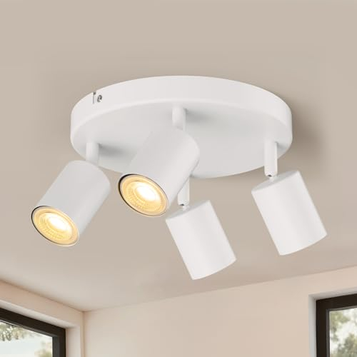 wowatt Deckenstrahler 4 Flammig Round, Deckenleuchte Strahler Weiß Schwenkbar GU10, Deckenlampe Spot Wandstrahler Drehbar, Modern Deckenspot für Küche, Schlafzimmer, Wohnzimmer (Ohne Leuchtmittel)