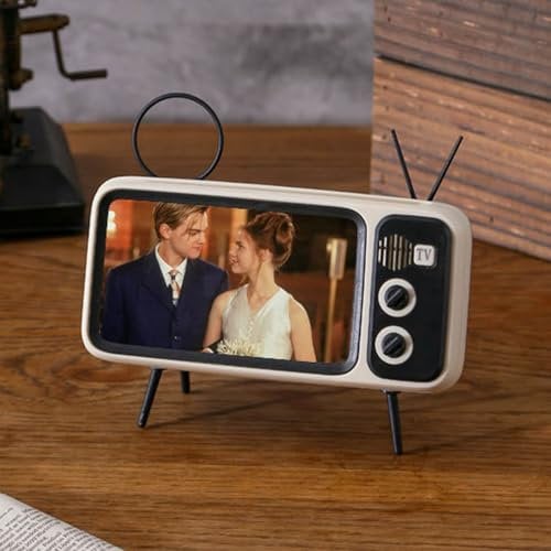 JinRui-T Phone Holder for Desk Portable Universal Retro TV Phone Holder Stand Mobile Phone Stand for 6.4-6.7 inches Smartphone Retro Phone Stand for Home, Bedroom, Office, Kitchen (Grey)