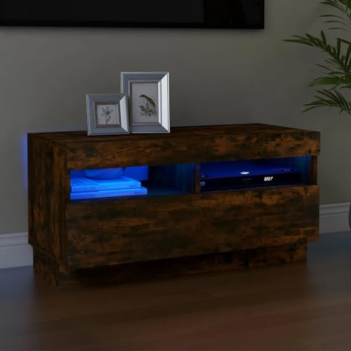 BaraSh TV-Schrank mit LED-Leuchten Räuchereiche 80x35x40 cm HiFi Rack Sideboard Wohnzimmer