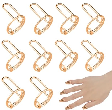 10pcs Bague à Ongles, Réglables Nail Ring Réutilisables Métal Détachable Fingernail Rings pour Femmes Bijoux d'Ongles Cadeau Décorations pour Porter des Ongles de Manucure(Or)