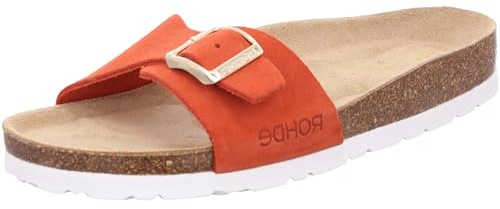 Rohde Damen Leder Pantoletten Leder-Tieffußbett Schnalle Alba 5589, Größe:40 EU, Farbe:Rot