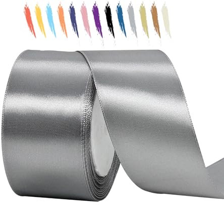 Grau 50mm Satinband 23 Meter, Polyesterband, verschönern Sie Ihre Bastelarbeiten und Feiern, ideal für Geschenkverpackungen, Dekorationen, Hochzeitsautoband, Bänder zum Basteln